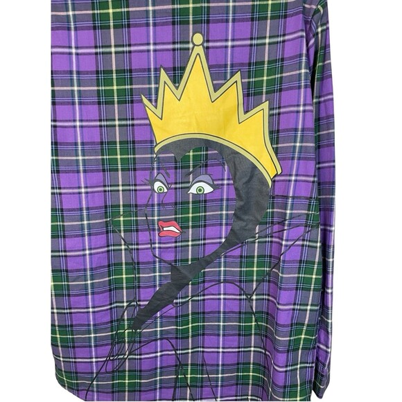 Disney Cakeworthy Snow White Evil Queen Villain Purple Plaid‎ Button Up- size S - Picture 4 of 13